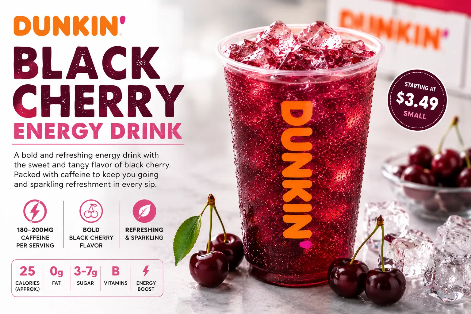 Dunkin Black Cherry Energy Drink | Flavor, Caffeine & Price
